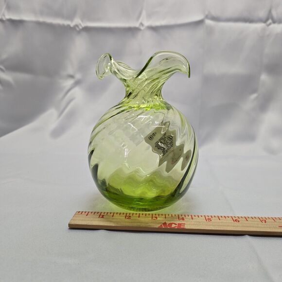 Alessandro Coppola Green Murano Scalloped Rim Glass Vase - Made In Italy - Picture 12 of 12